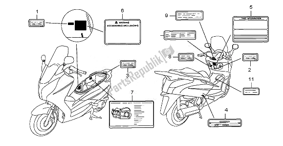 All parts for the Caution Label of the Honda FES 125 2008