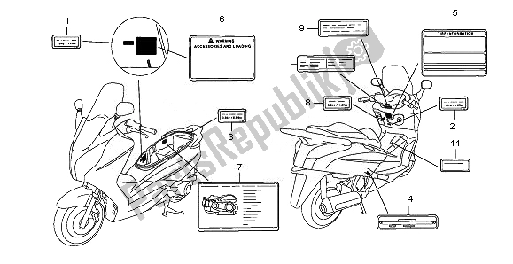 All parts for the Caution Label of the Honda FES 125 2008