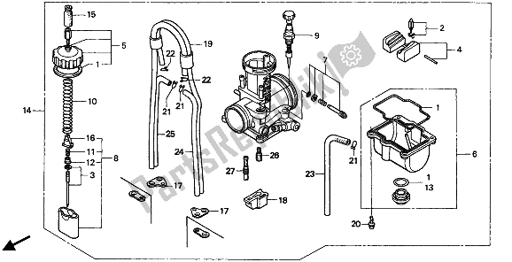 All parts for the Carburetor of the Honda CR 250R 1992