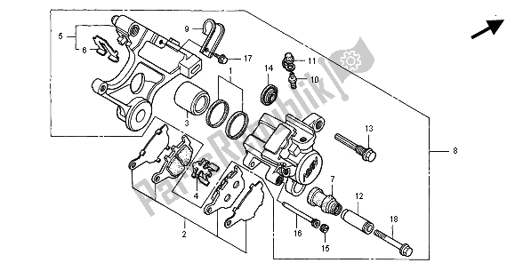 All parts for the Rear Brake Caliper of the Honda CB 600F2 Hornet 2001