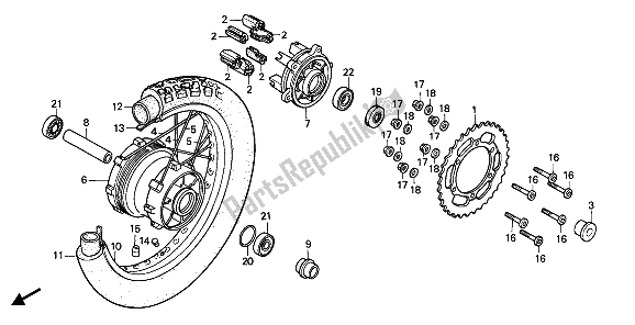 All parts for the Rear Wheel of the Honda XL 600V Transalp 1993