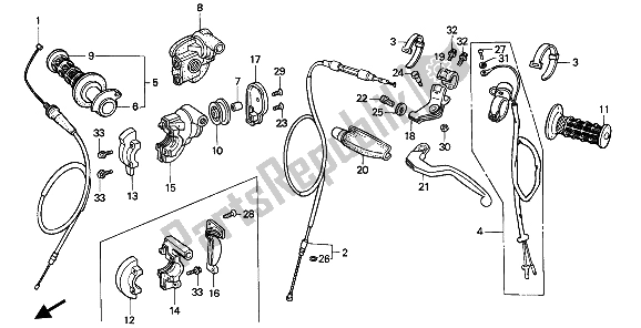 All parts for the Handle Lever & Switch & Cable of the Honda CR 125R 1993
