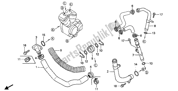 All parts for the Water Pipe of the Honda NTV 650 1993