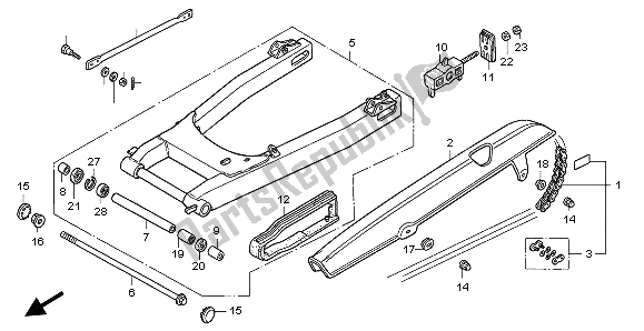 All parts for the Swingarm of the Honda CB 750F2 1996