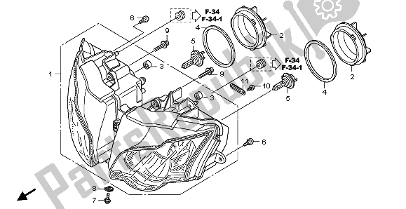 All parts for the Headlight (uk) of the Honda CBR 1000 RR 2009