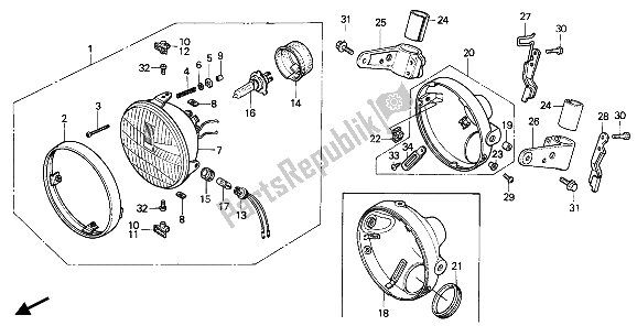 Todas as partes de Farol (eu) do Honda XBR 500 1985