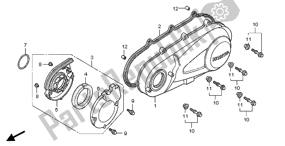 All parts for the Left Crankcase Cover of the Honda PES 150 2006