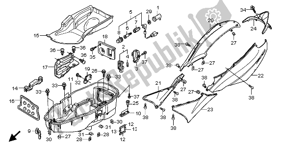 Todas as partes de Capa De Corpo E Caixa De Bagagem do Honda FES 125 2007