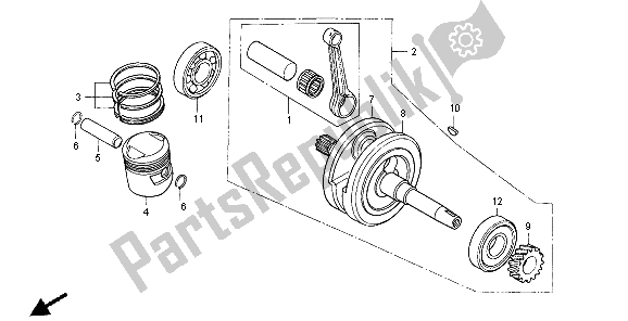 All parts for the Crankcase & Piston of the Honda XR 125L 2004