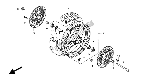 All parts for the Front Wheel of the Honda CB 600F2 Hornet 2000