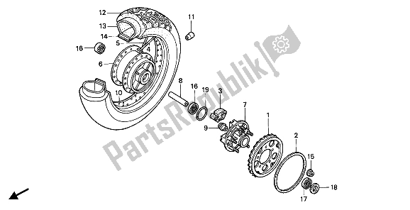 Alle onderdelen voor de Achterwiel van de Honda VT 600C 1990