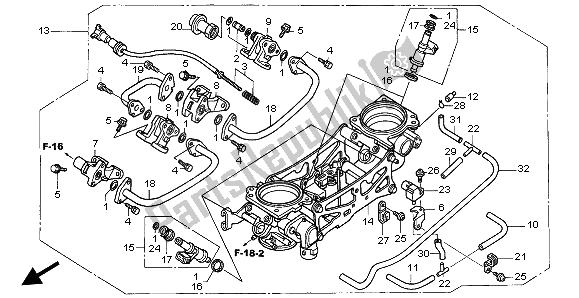 All parts for the Throttle Body (assy.) of the Honda VTR 1000 SP 2003