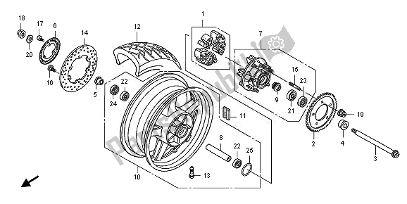 Alle onderdelen voor de Achterwiel van de Honda CB 1300 SA 2010