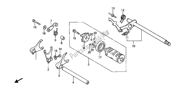 All parts for the Gearshift Drum of the Honda NTV 650 1989