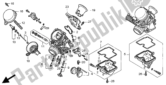 Todas as partes de Carburador (peças Componentes) do Honda CB 500S 1999