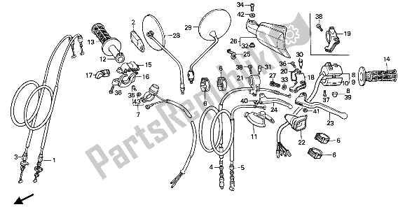 Todas las partes para Manejar Palanca E Interruptor Y Cable de Honda XR 600R 1985