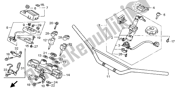 All parts for the Handle Pipe & Top Bridge of the Honda XL 600V Transalp 1999