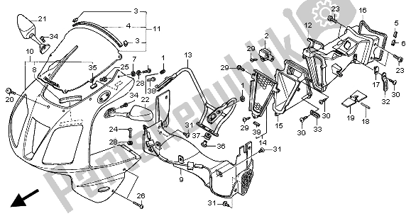 Alle onderdelen voor de Bovenste Kap van de Honda VTR 1000 SP 2004