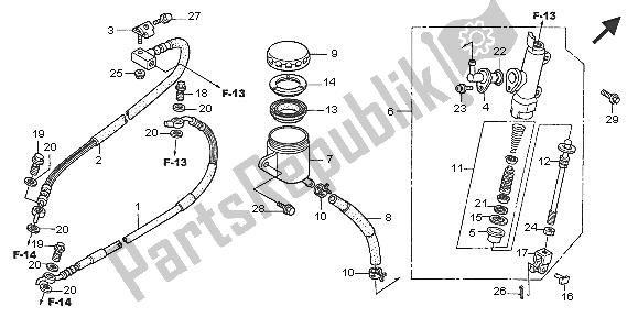 All parts for the Rear Brake Master Cylinder of the Honda XL 1000V 2005