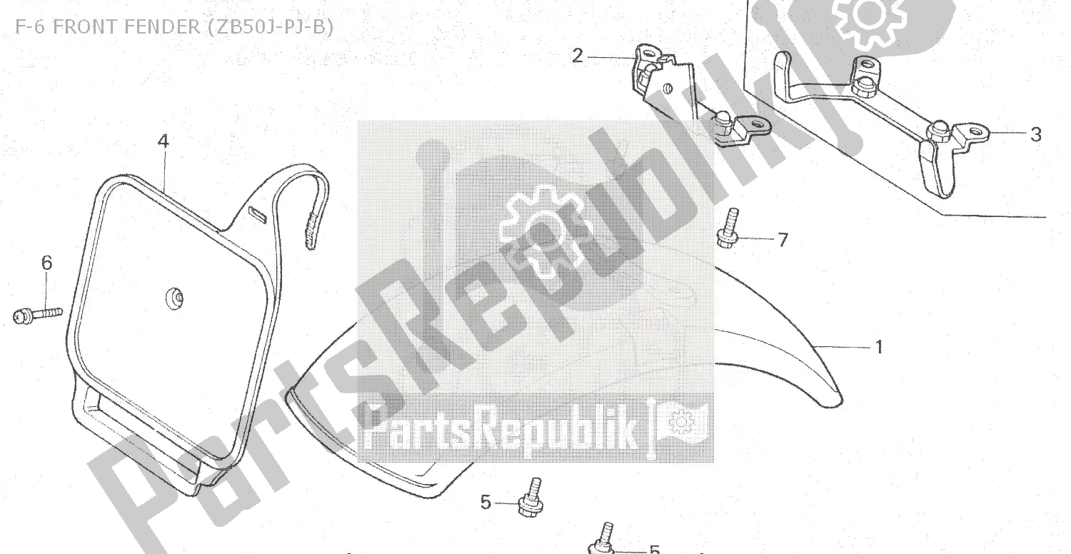All parts for the F-6 Front Fender (zb50j-pj-b) of the Honda ZB 50 Monkey R 1988