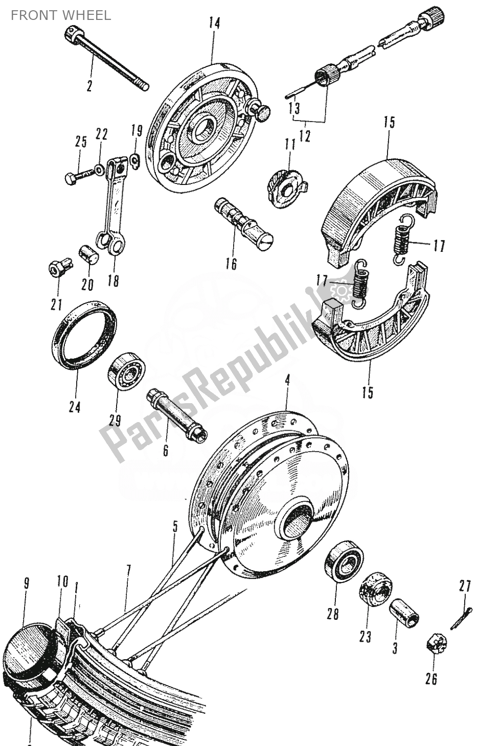 Toutes les pièces pour le Roue Avant du Honda C 50 CUB 1969