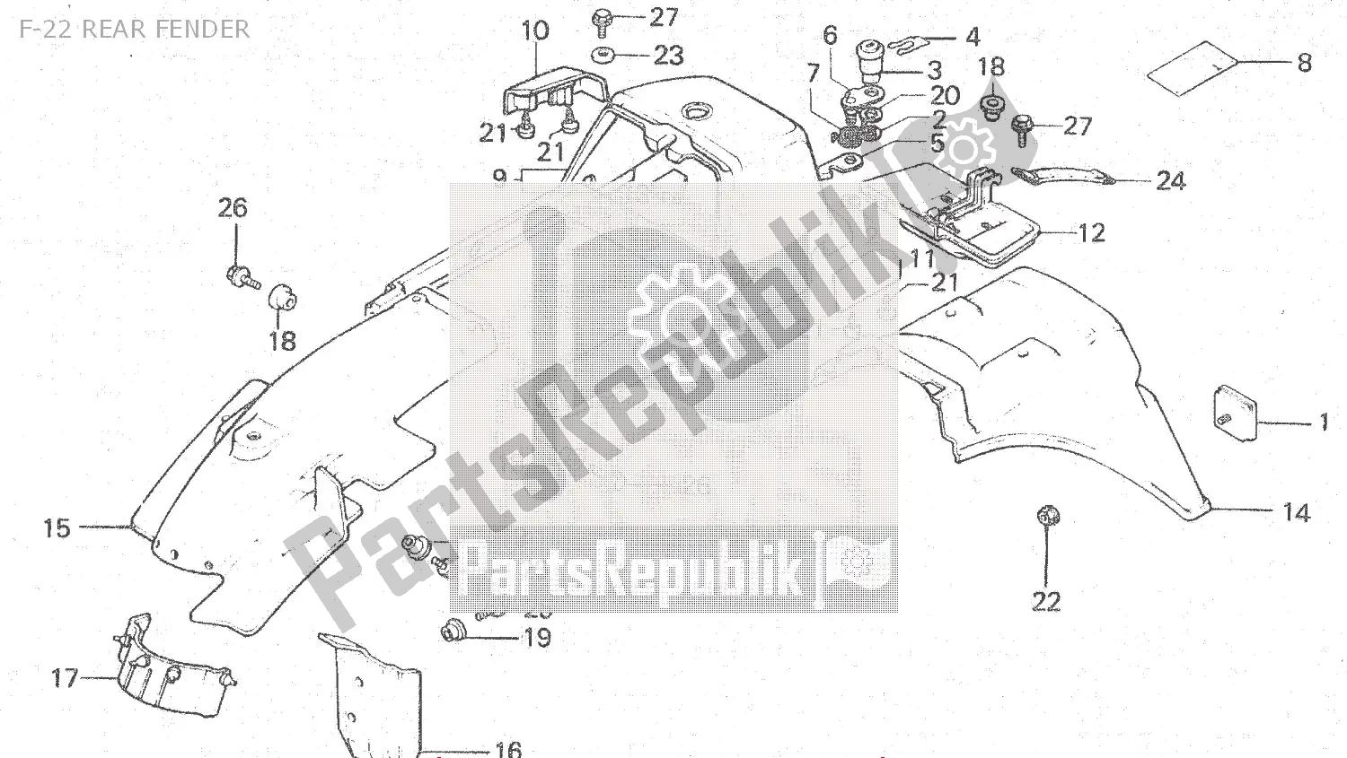 All parts for the F-22 Rear Fender of the Honda MBX 80 1983
