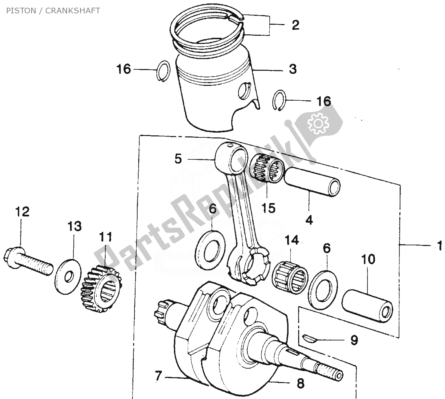 Alle onderdelen voor de Piston / Crankshaft van de Honda MT 250 1974