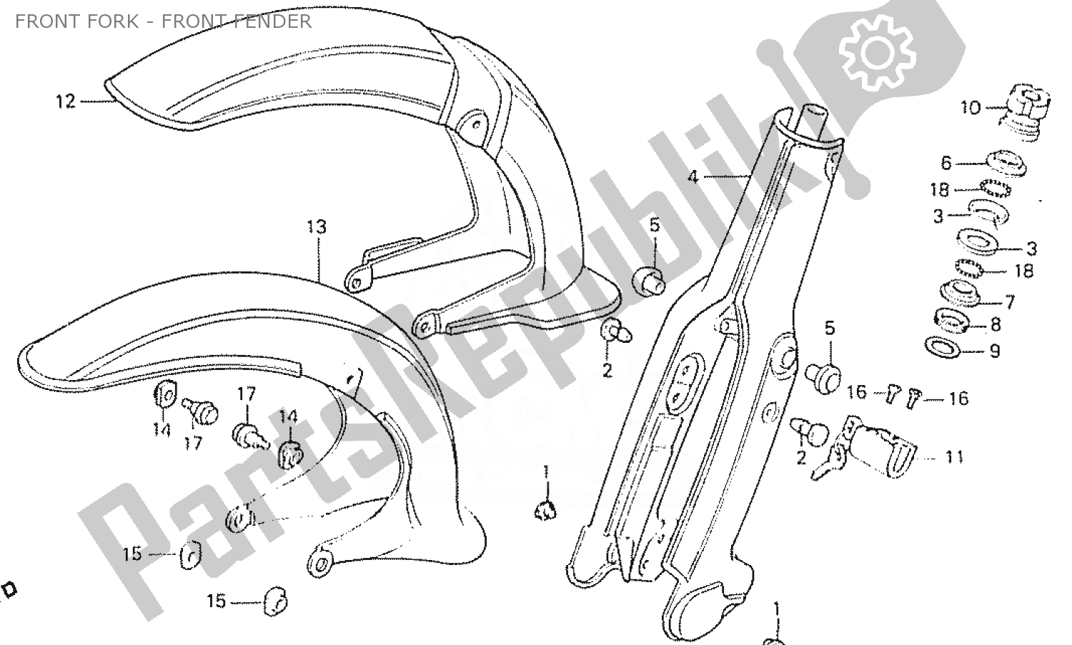 Alle onderdelen voor de Front Fork - Front Fender van de Honda C 50 CUB 1984