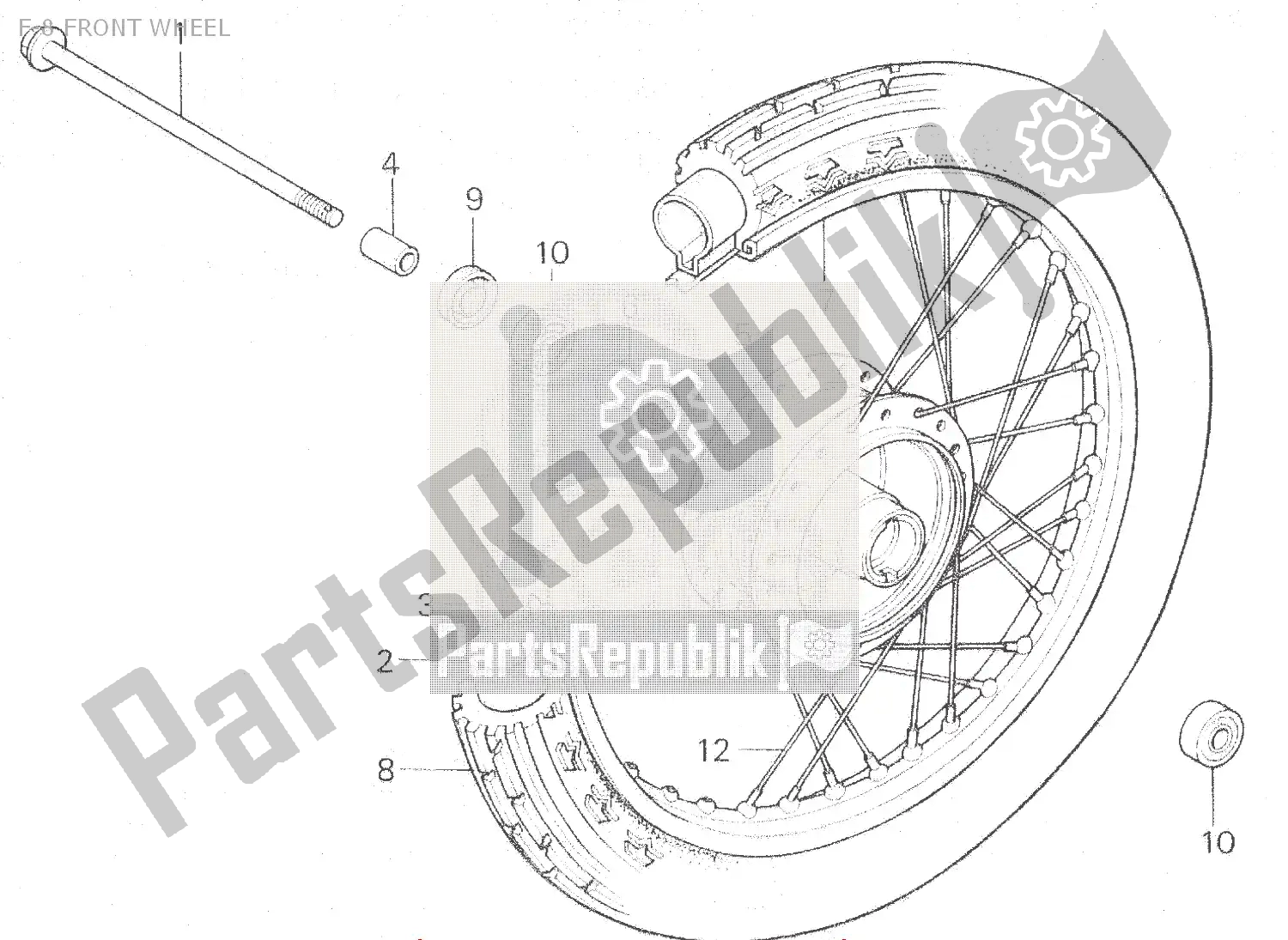 All parts for the F-8 Front Wheel of the Honda MB 100 1980