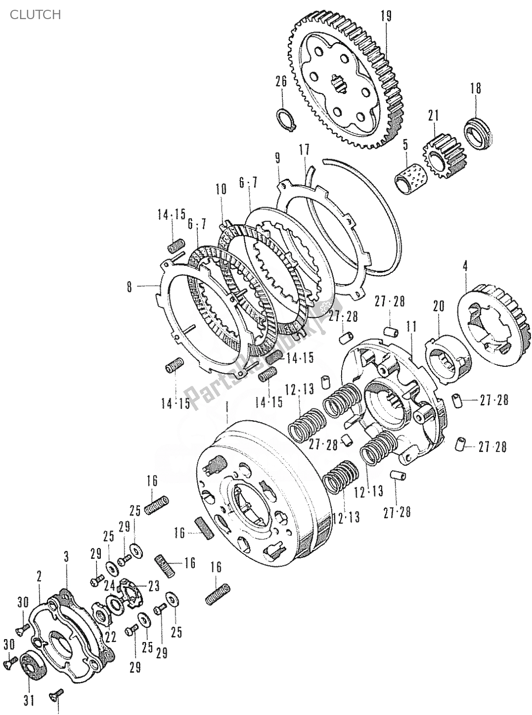 Alle onderdelen voor de Koppeling van de Honda CF 70 Chaly 1950 - 2023
