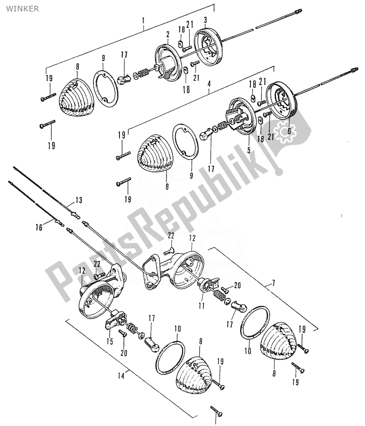 Todas as partes de Piscadela do Honda C 50 CUB 1969