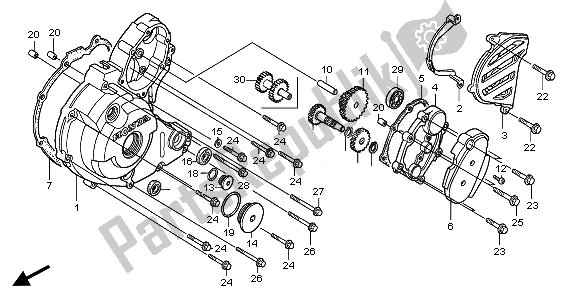 Alle onderdelen voor de Linker Carterdeksel van de Honda TRX 300 EX 2008