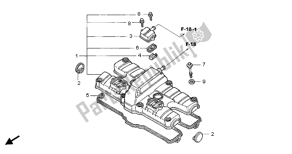 All parts for the Cylinder Head Cover of the Honda CB 1300F 2003