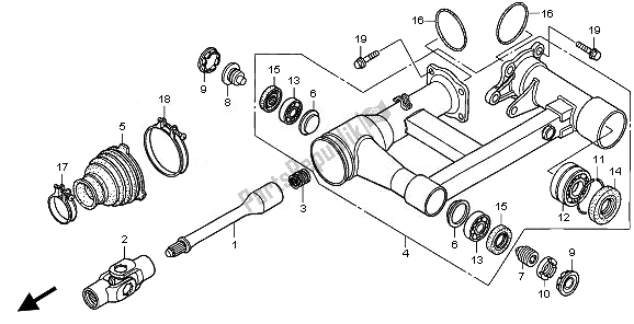 All parts for the Swingarm of the Honda TRX 250X 2010