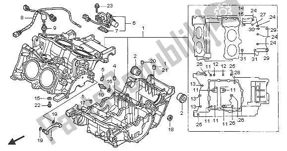 All parts for the Crankcase of the Honda VFR 800 2005