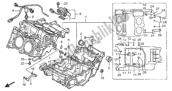 All parts for the Crankcase of the Honda VFR 800A 2005