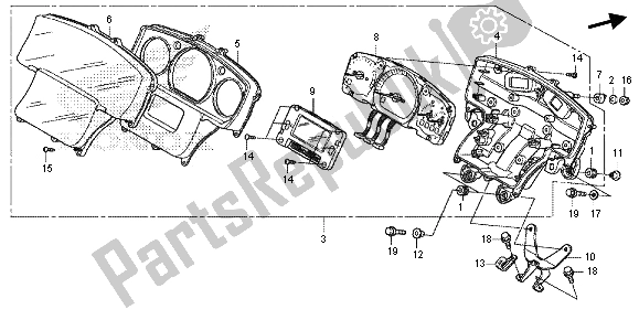 Alle onderdelen voor de Meter (kmh) van de Honda GL 1800B 2013