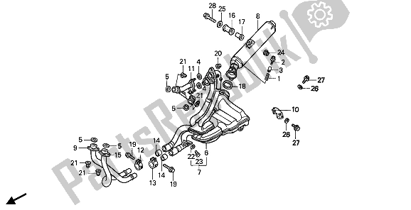 All parts for the Exhaust Muffler of the Honda VFR 750F 1990