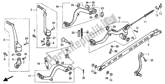 All parts for the Change Pedal & Brake Pedal & Kick Starter Arm of the Honda CR 125R 1986