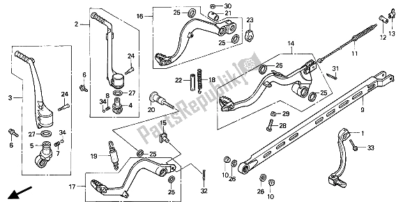 All parts for the Change Pedal & Brake Pedal & Kick Starter Arm of the Honda CR 125R 1986