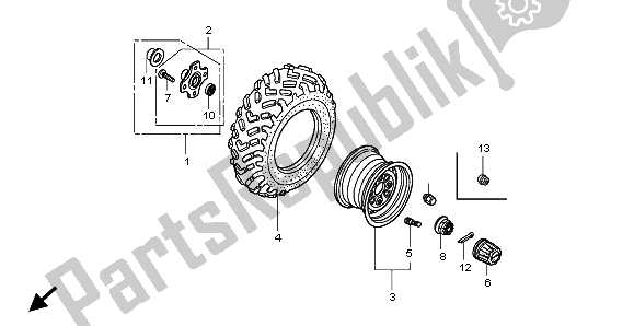 Tutte le parti per il Ruota Posteriore del Honda TRX 500 FA Fourtrax Foreman Rubicon 2008