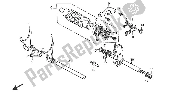 All parts for the Gearshift Drum of the Honda VFR 800A 2005