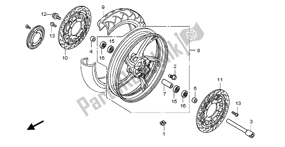 All parts for the Front Wheel of the Honda CB 600F Hornet 2007