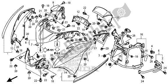 All parts for the Front Cowl of the Honda NC 700D 2013