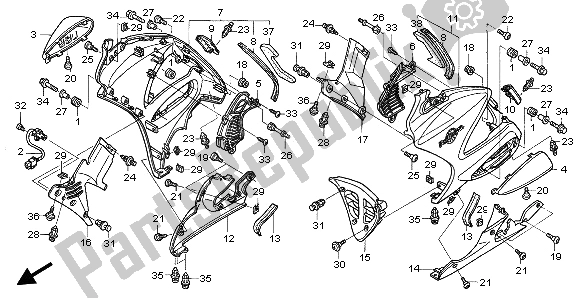 Tutte le parti per il Cappuccio Inferiore del Honda ST 1300A 2003