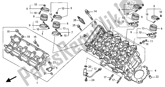 All parts for the Cylinder Head of the Honda CBR 600F 2001