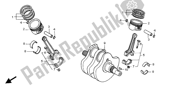 All parts for the Crankshaft & Piston of the Honda VT 750 DC 2002