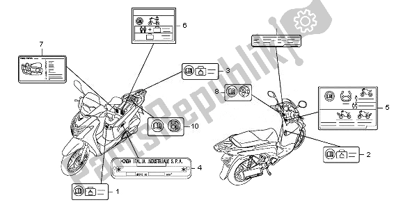 All parts for the Caution Label of the Honda SH 125 2011