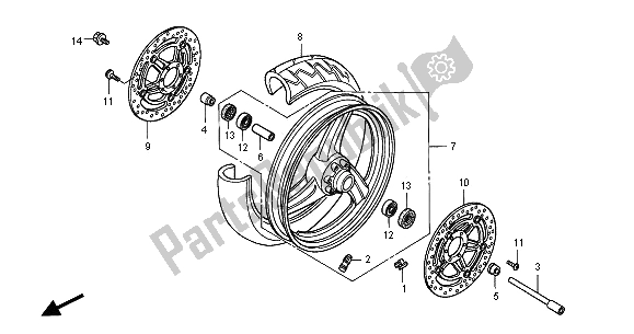 All parts for the Front Wheel of the Honda CB 600F Hornet 2001