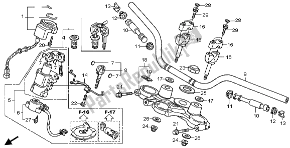 Alle onderdelen voor de Handvatpijp & Hoogste Brug van de Honda XL 700 VA Transalp 2009